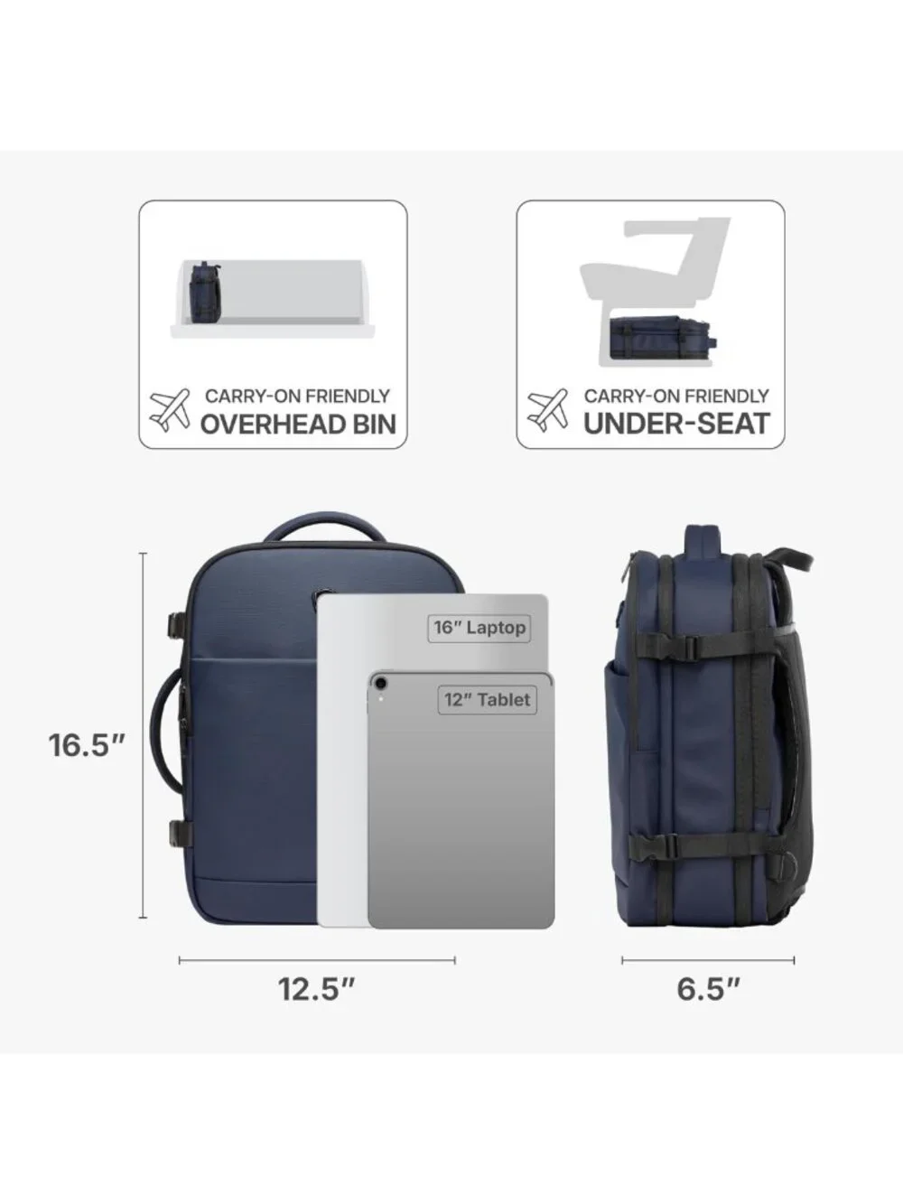 Expandable 27L Backpack for Travel, Work, Office, Camping & Fishing - Blue
